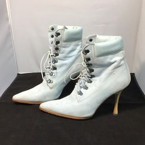 Manolo Blahnik blue sued Vibram boots